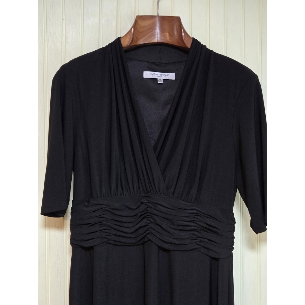 Evan Picone Dress Womens 14 Black Wrap Half‎ Sleeve Ruched Jersey Knee Length